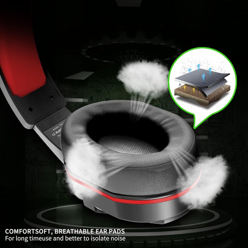 Kikc PS4 Gaming Headset with Mic for Xbox One, PS5, PC, Mobile Phone and Notebook, Controllable Volume Gaming Headphones with Soft Earmuffs for Kid (Red) - Image 5